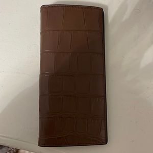 Coach Breast Pocket Crocodile Embossed Wallet Brown Leather